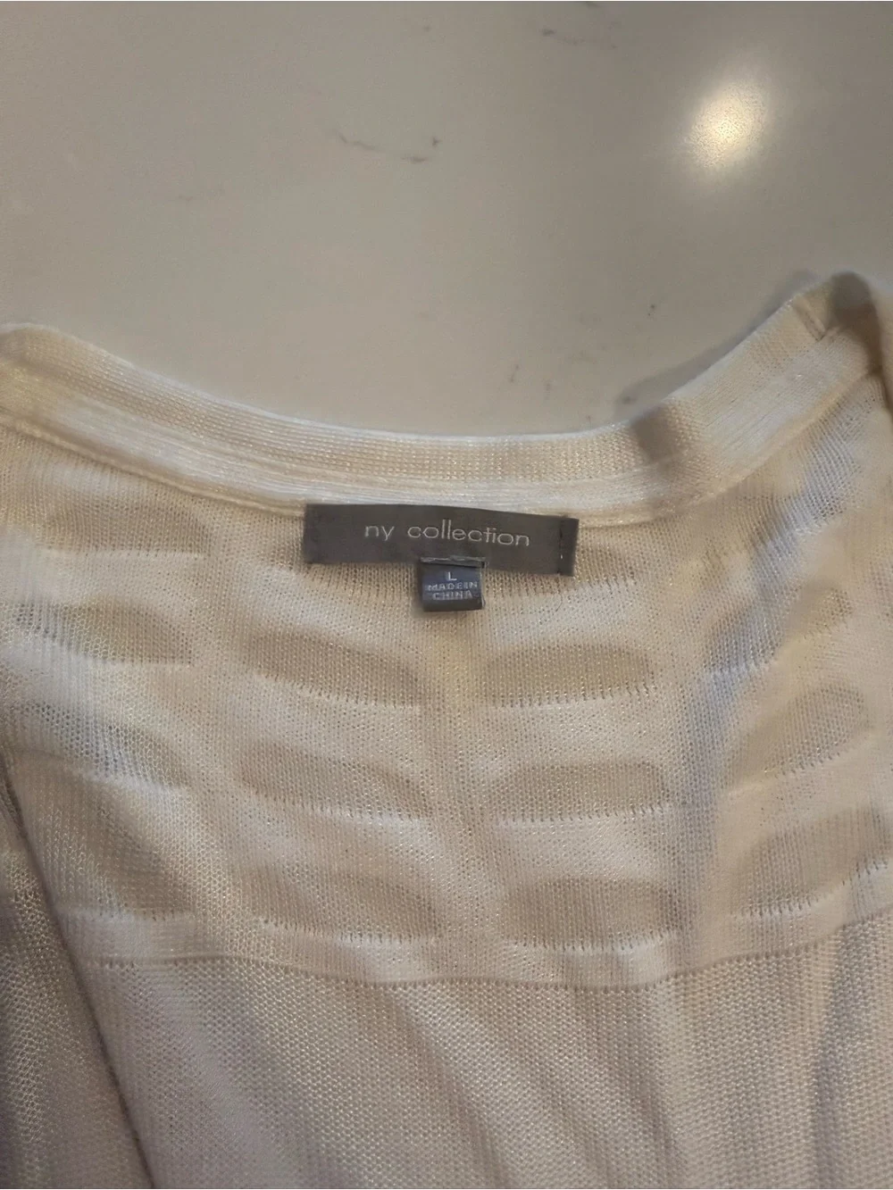 NY Collection Open-Front Cream Knit Cardigan